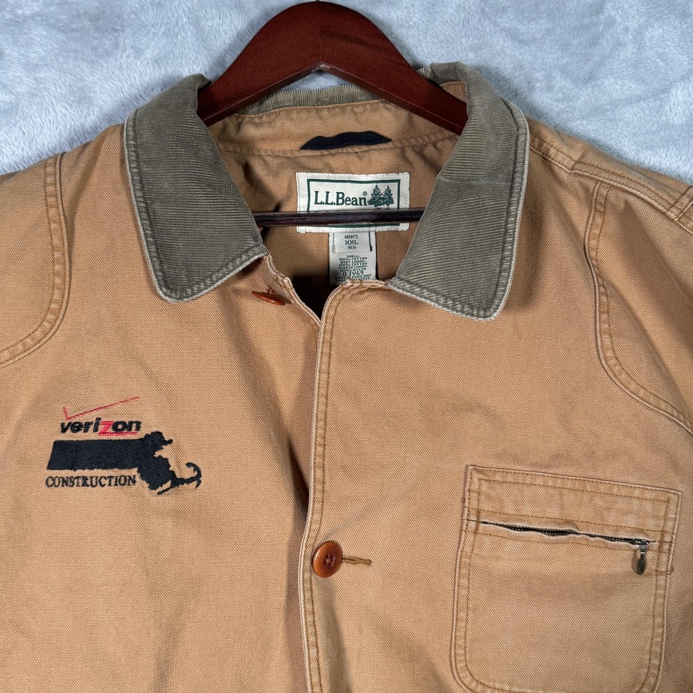 LL Bean Coat Mens 2XL Brown Canvas Plaid Lined Barn Work Embroidered *FLAW - Picture 4 of 10